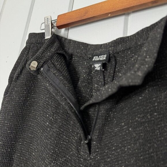 Eileen Fisher Pants Waffle Knit Wide Leg Viscose Silk Med M Black White Speckle - Picture 7 of 11